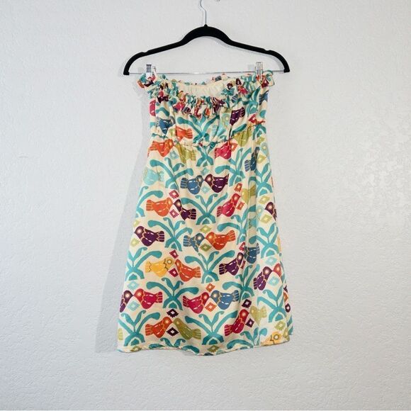 Judith March Cream Multicolored Bird Print Strapless‎ Dress Size Medium - Picture 5 of 7